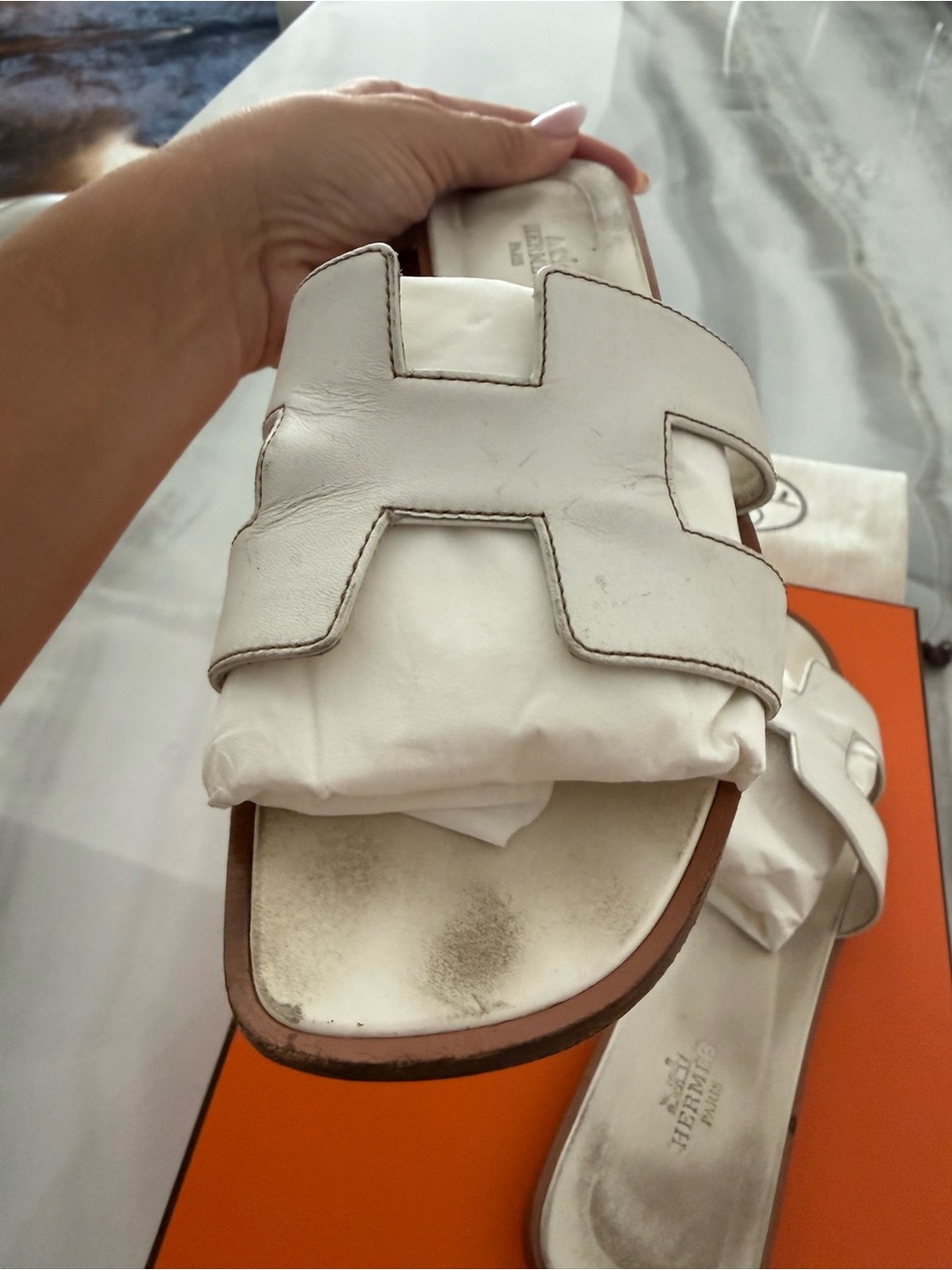 White Oran Leather Slide Sandals - Women - Picture 10 of 14